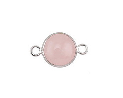 Rose Quartz Coin Focal Link w/ Silver Finish 21x13mm
