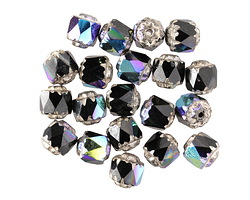 Czech Glass Jet AB w/ Antique Silver Lantern 6mm