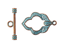 Patina Blue Copper (plated) Lotus Toggle Clasp 17x26mm, 24mm Bar