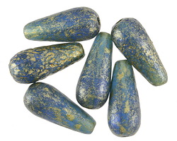 Czech Glass Textured Pacific Blue w/ Gold Teardrop 20x9mm