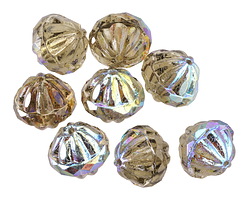 Czech Glass Black Diamond AB Melon UFO 12x13mm