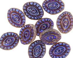 Czech Glass Matte Charcoal w/ Metallic Blue Mystic Eye 14x11mm