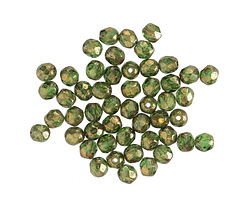 Czech Glass Bottle Green w/ Gold Luster Fire Polished Round 4mm