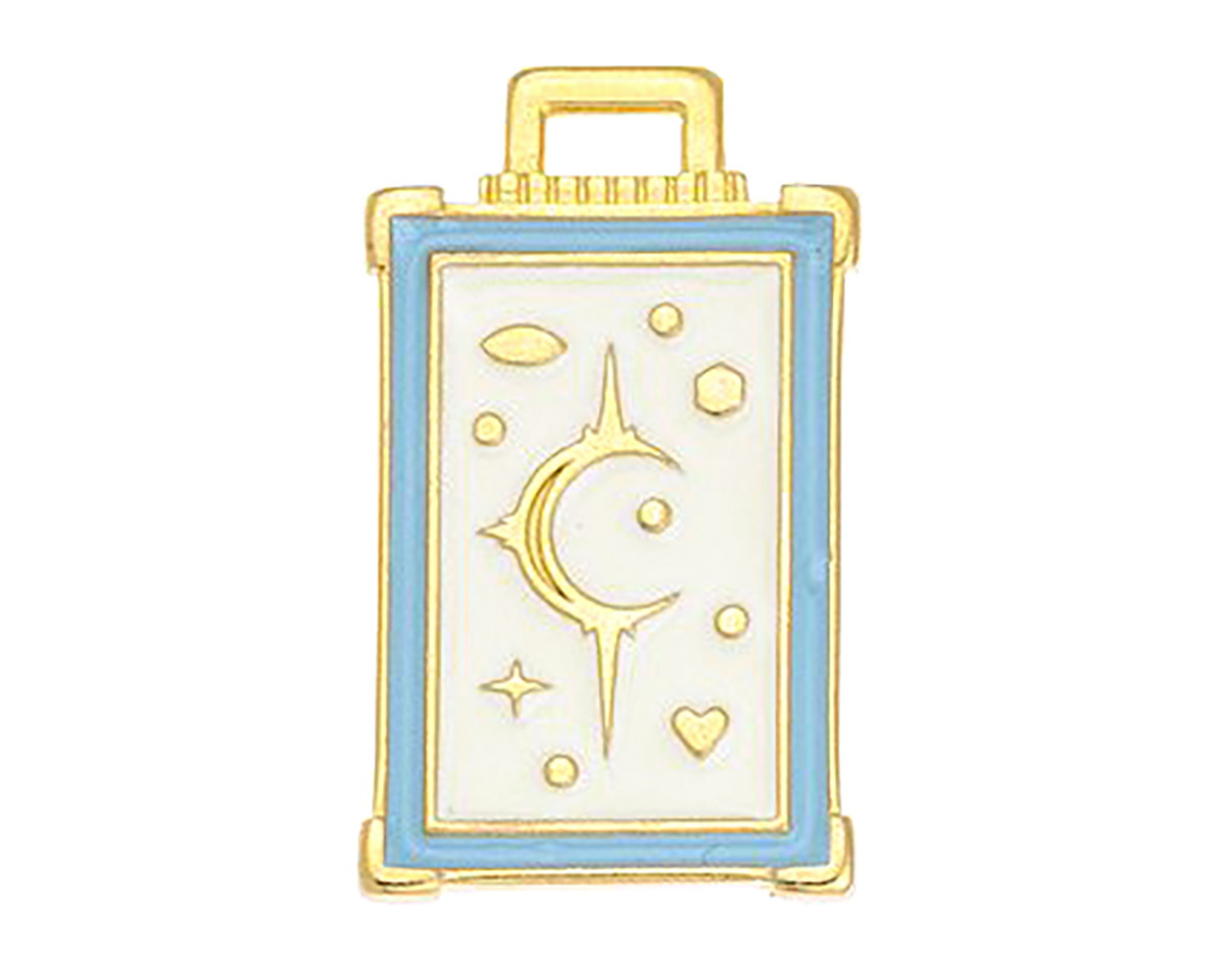 24K Gold (plated) Ivory & Sky Blue Enamel Tarot Card Focal 18x29mm