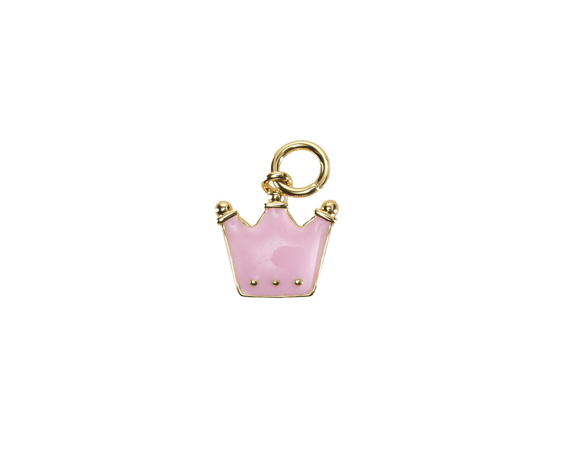 18k Gold (plated) Pink Enamel Crown Focal 9.5x10.5mm