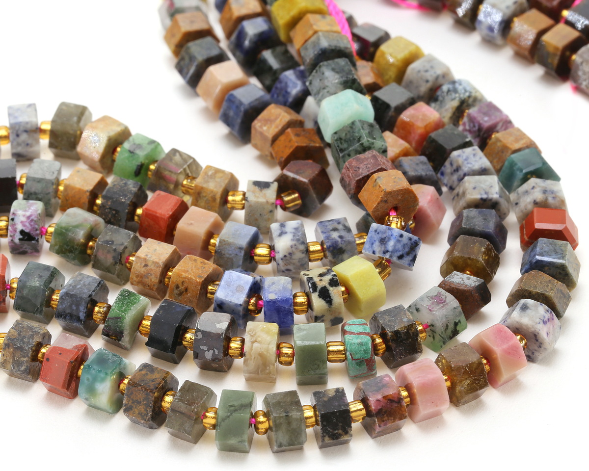 Mixed Stones Microfaceted Hexagon Heishi 4x8mm