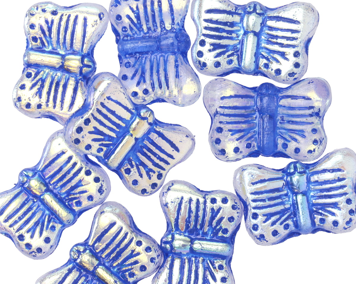 Czech Glass Crystal AB w/ Blue Wash Butterfly 16x11mm