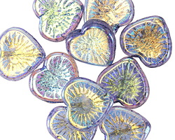 Czech Glass Thistle AB Starburst Heart 13x14mm