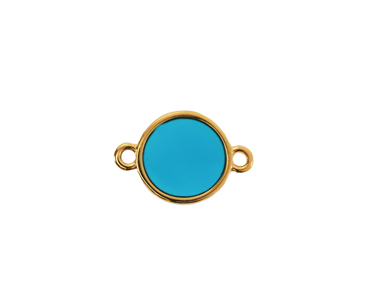 24K Gold (Plated) Transparent Turquoise Resin Round Focal Link 12x17mm