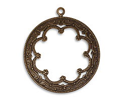 Vintaj Natural Brass Framed Scrollwork Pendant 35x40mm