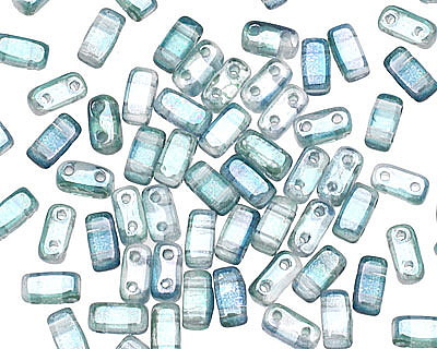 CzechMates Glass Dual Lustered Blue/Green 2-Hole Brick 3x6mm