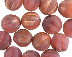 Czech Glass Matte Textured Desert Rose w/ Copper Luster Melon Round 12mm