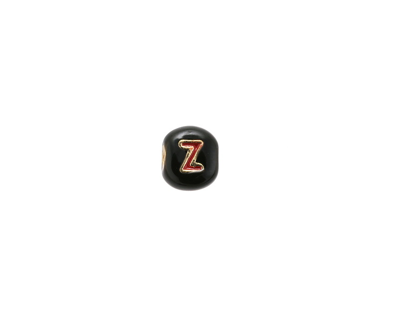 Cherry Red Enamel on Jet Letter 'Z' Puff Bead 7x8mm