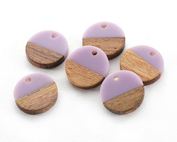 Walnut Wood & Lavender Resin Coin Focal 15mm