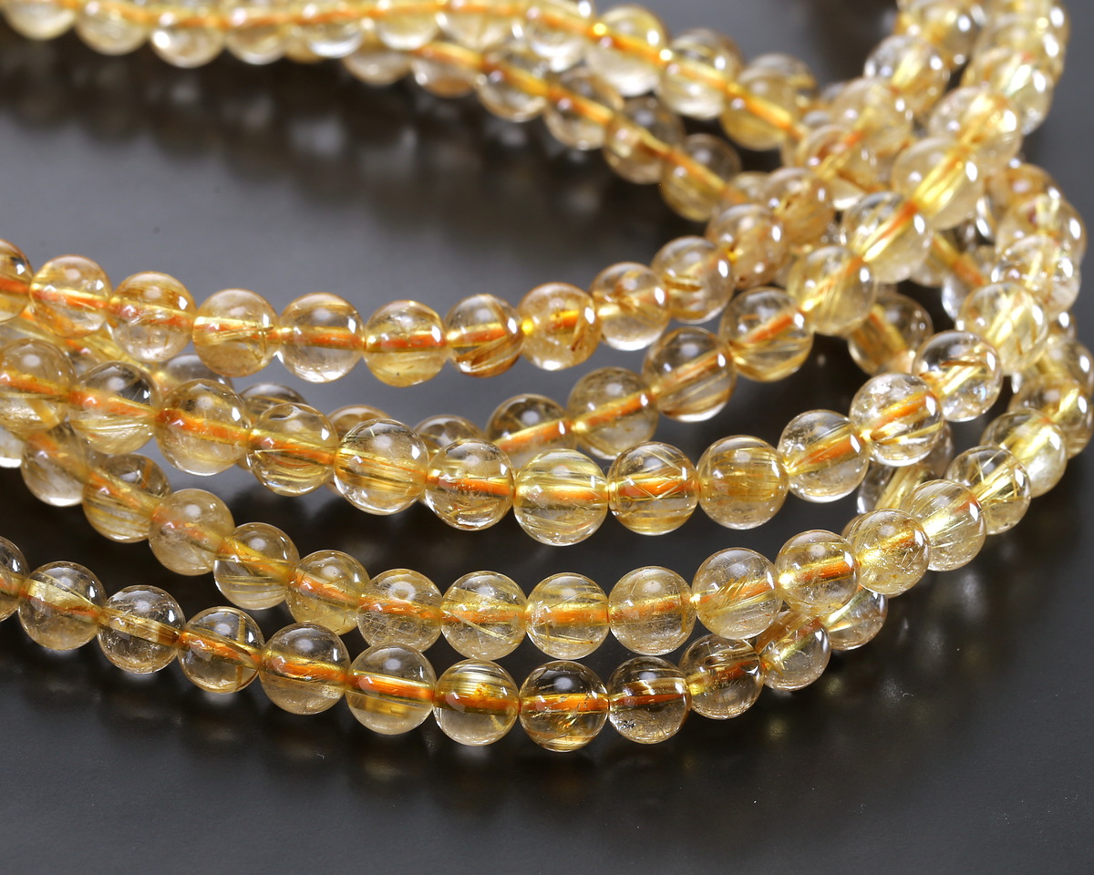 Golden Rutilated Quartz (AAA) Round 6mm, loop