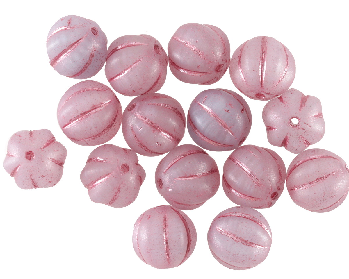 Czech Glass Matte Thistle Mix w/ Metallic Pink Melon Round 8mm