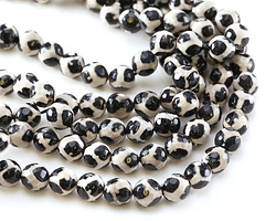 Tibetan (Dzi) Agate Black & White Patterned Faceted Round 8mm