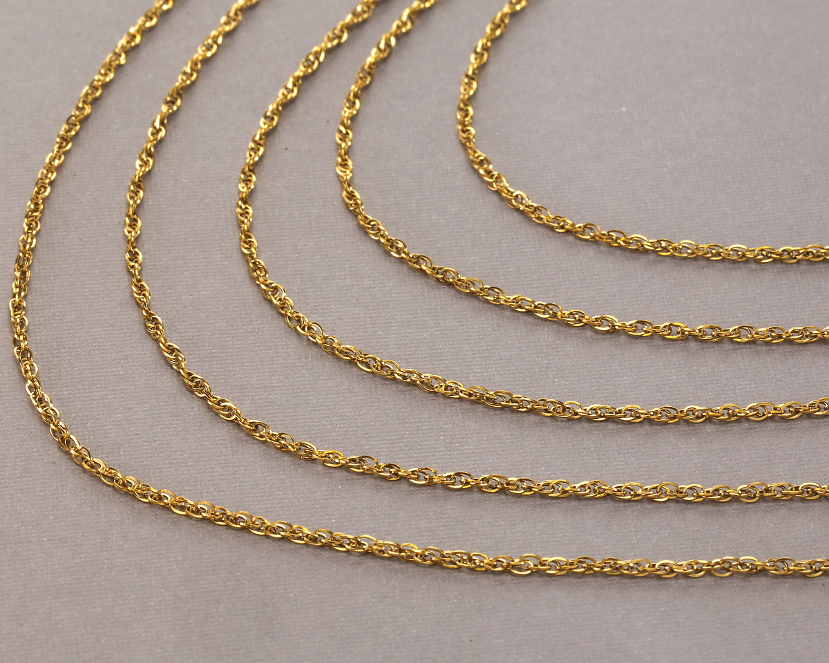 Waterproof 18K Gold PVD Plated Stainless Steel Figaro Chain, 1.25x1.64mm links, 5' Package