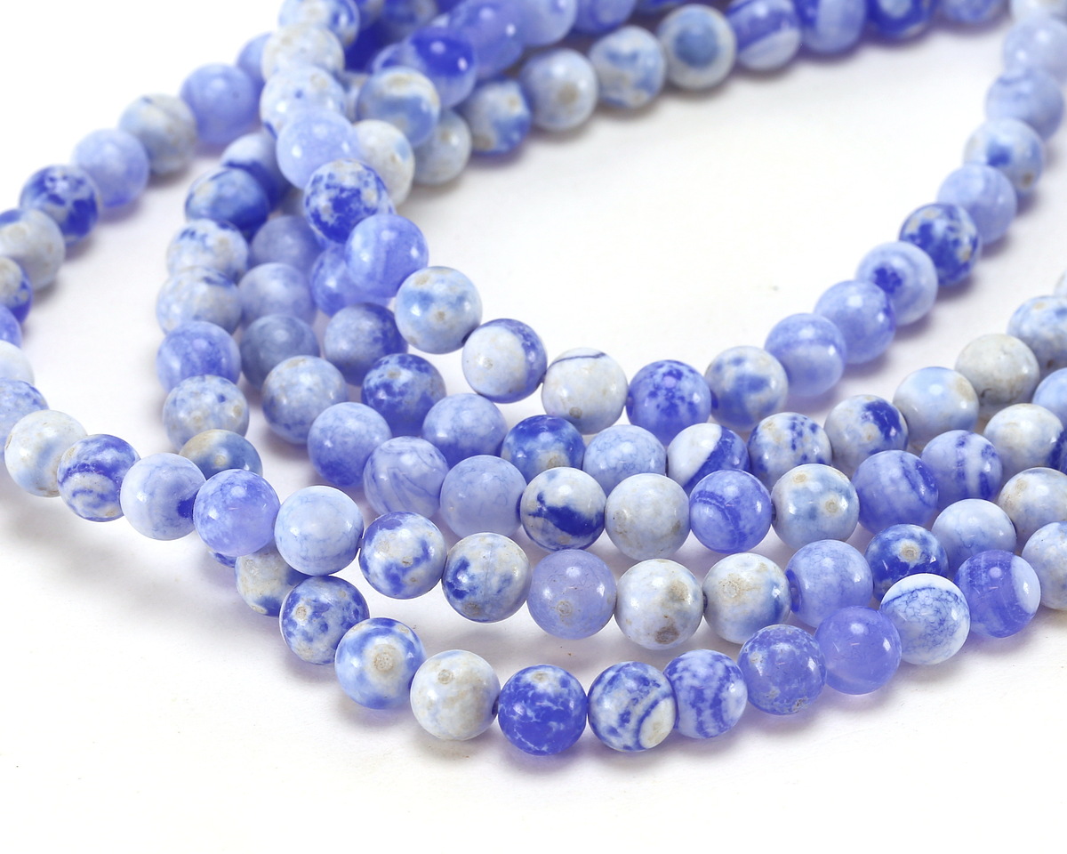 Periwinkle & White Agate Round 6mm