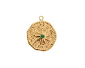 14K Gold (plated) Stainless Steel Star w/ Emerald Crystal Coin Focal 16.5x19mm