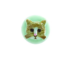 Czech Glass Sweet Mint w/ Chestnut Cat Button 18mm