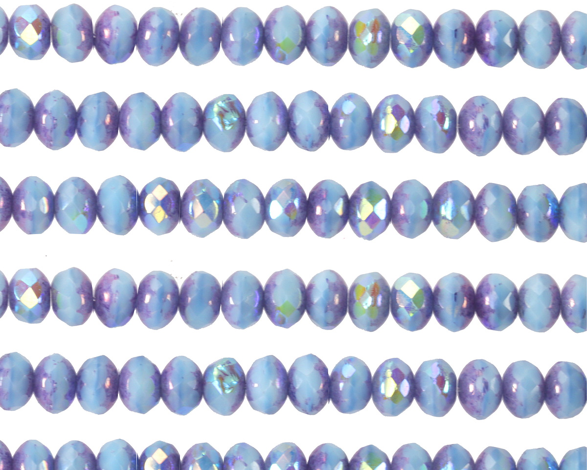 Czech Glass Sky Blue AB w/ Purple Wash Fire Polished Rondelle 3x5mm