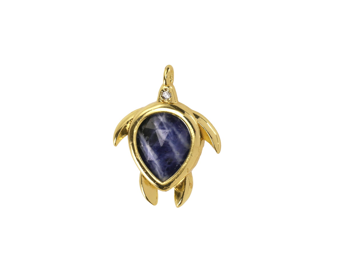 Sodalite w/ Gold Finish Sea Turtle Focal 15x19mm