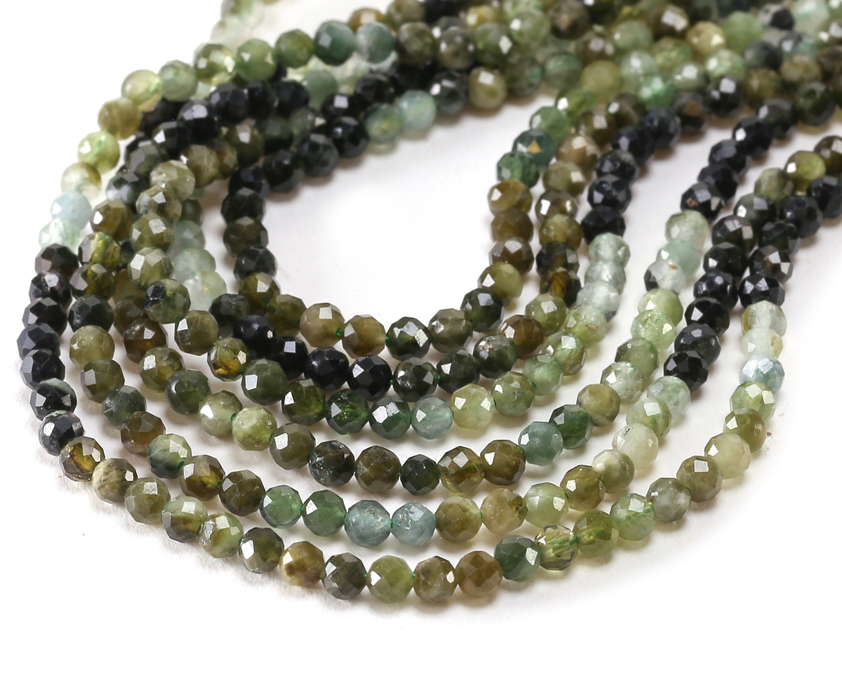 Green Tourmaline Ombré Microfaceted Round 3mm