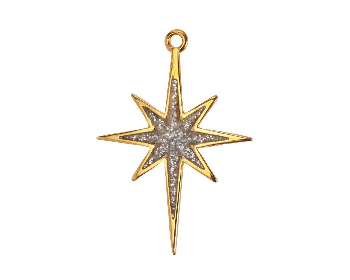 24K Gold (plated) w/ Silver Glitter in Resin Bethlehem Star Pendant 21x30mm