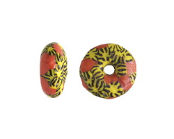 African Recycled Glass & Seed Bead Orange w/ Yellow & Black Donut 5-7x13-14mm