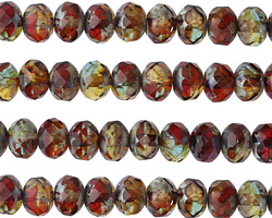 Czech Glass Vineyard Picasso Mix Fire Polished Rondelle 5x7mm