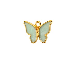 24K Gold (Plated) Mint Green Pearl Enamel Butterfly Focal 18x15mm