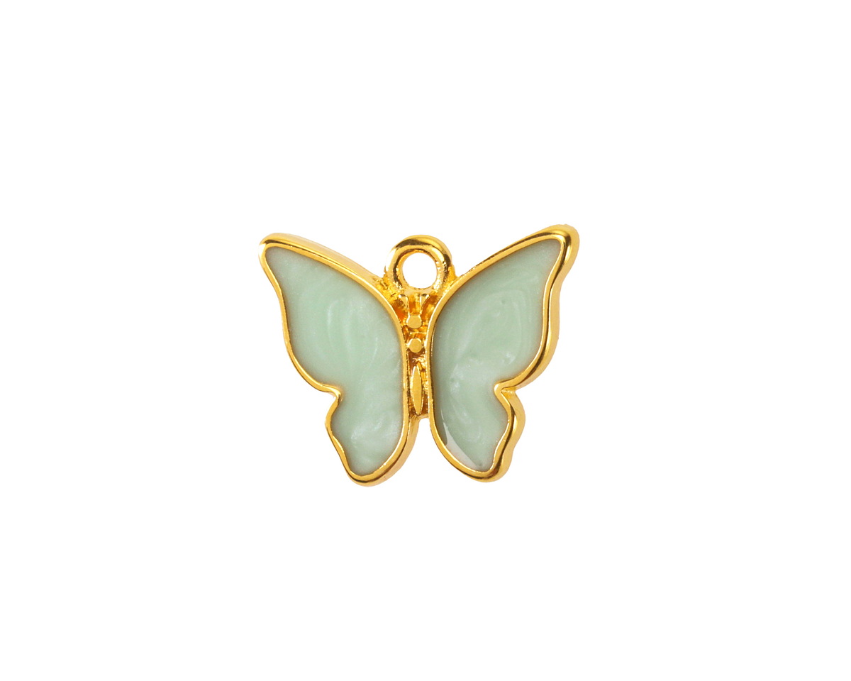 24K Gold (Plated) Mint Green Pearl Enamel Butterfly Focal 18x15mm