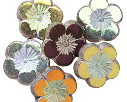 Czech Glass Plum AB w/ Antique Silver Hibiscus Coin 21mm