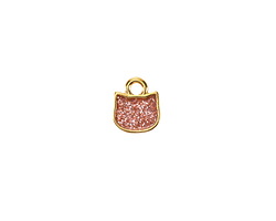 24K Gold (plated) Pink Glitter Enamel Cat Head Focal 8x9mm
