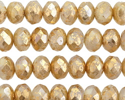 Czech Glass Ivory w/ Gold Fire Polished Rondelle 6x8.5mm