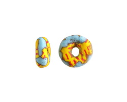 African Recycled Glass & Seed Bead Light Blue & Yellow Mini Donut 4-6x11-13mm