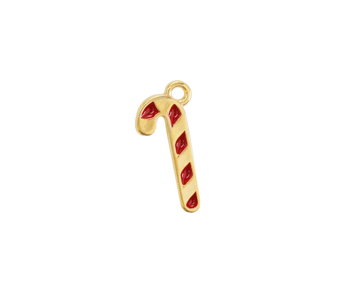24K Gold (plated) Enamel Candy Cane Focal 8x17.5mm
