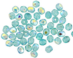 Czech Glass Aquamarine AB Fire Polished Round 4mm