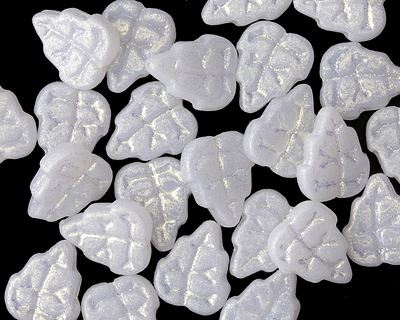 Czech Glass Snow Shimmer Leaves 11x9mm