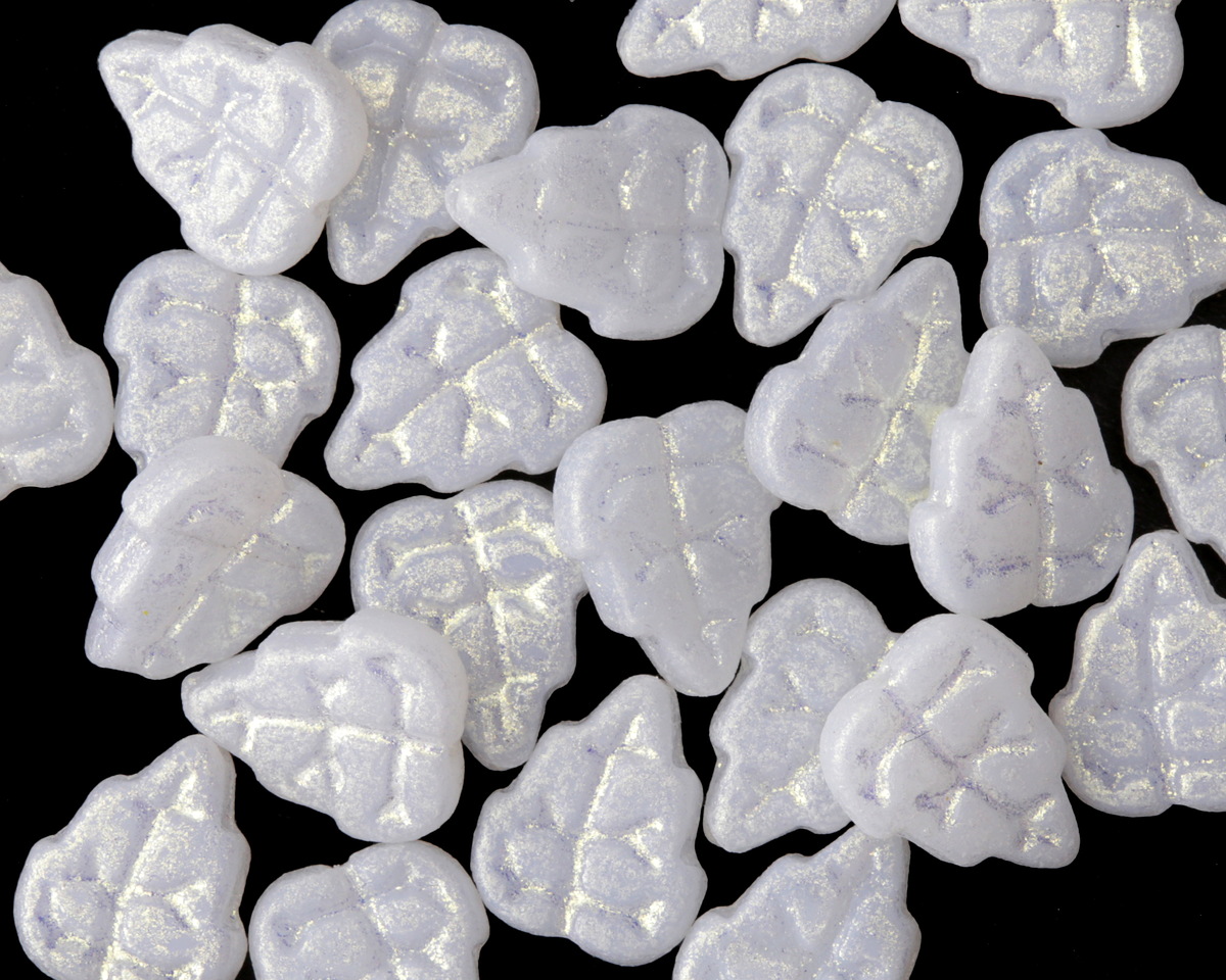 Czech Glass Snow Shimmer Leaves 11x9mm