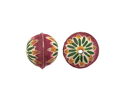 Hand Painted Fuchsia Chrysanthemum Leather Round Bead 20-22mm