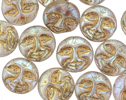 Czech Glass Crystal AB w/ Gold Moon Face 13mm