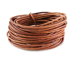Natural Red Brown Round Leather Cord 2mm, 32 feet