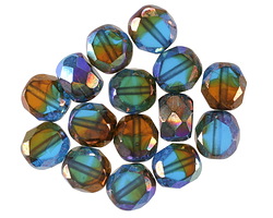 Czech Glass Bronzed Rainforest AB Faceted Table Cut Oval 8x7mm