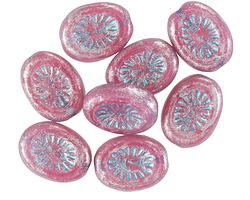 Czech Glass Wild Orchid w/ Silver Wash & Turquoise Oval Star Window 14x10mm