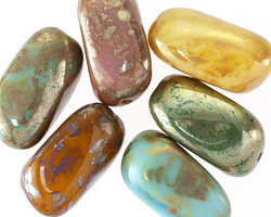 Czech Glass Multi-Color Silk Mix w/ Rembrandt Finish Nugget 20x12mm