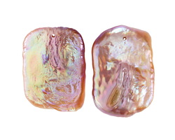 Natural Pink-Purple Baroque Pearl Rectangle Focal Pair 18-19x14-16mm