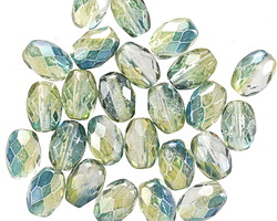 Czech Glass Spring Green & Metallic Blue Luster Dual Coated Fire Polished Rice 8x6mm