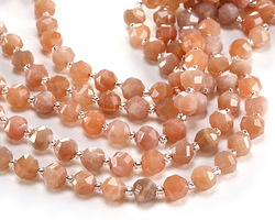 Peach Moonstone (A) Microfaceted Round Nugget 7x8mm